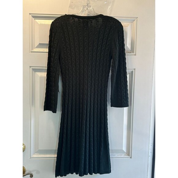 JH Green Cable Knit V-Neck A-Line Dress Long Sleeves Medium  Size M - Picture 5 of 7